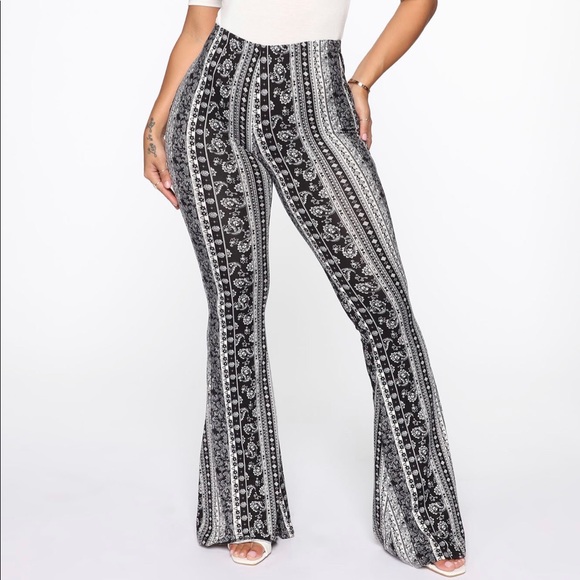 Fashion Nova Pants - Boho Me Closer Flare Pants - Black/Combo
